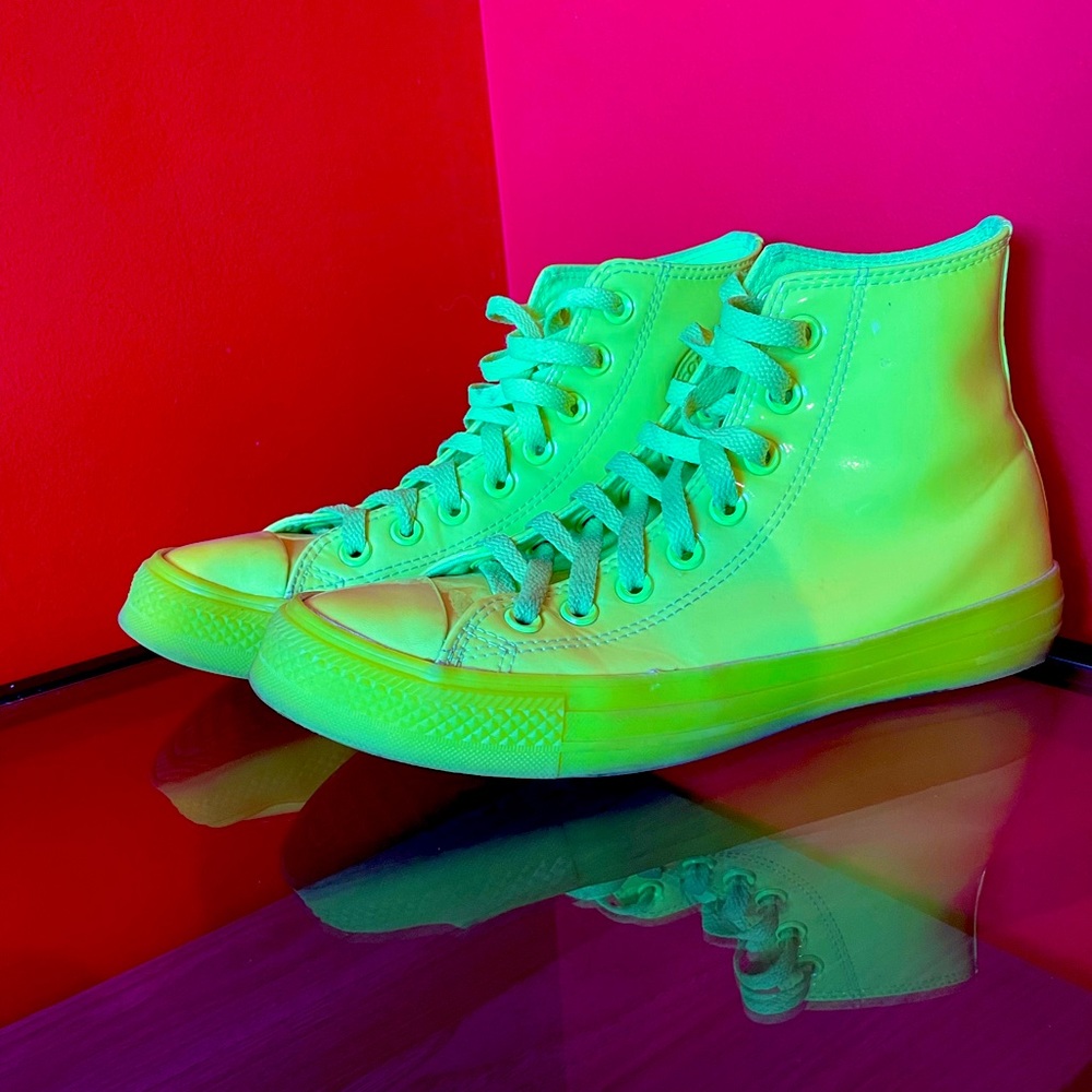 Neon green converse shoes